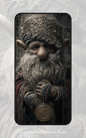 Glimmering Gnome – fantasy gnome with long beard and ornate robe, free phone wallpaper with whimsical detailed style