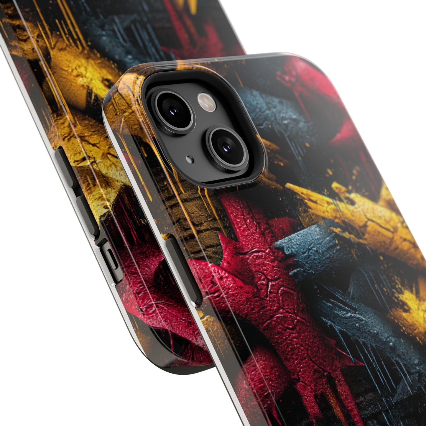 Gritty yellow and black phone case with cracked paint texture