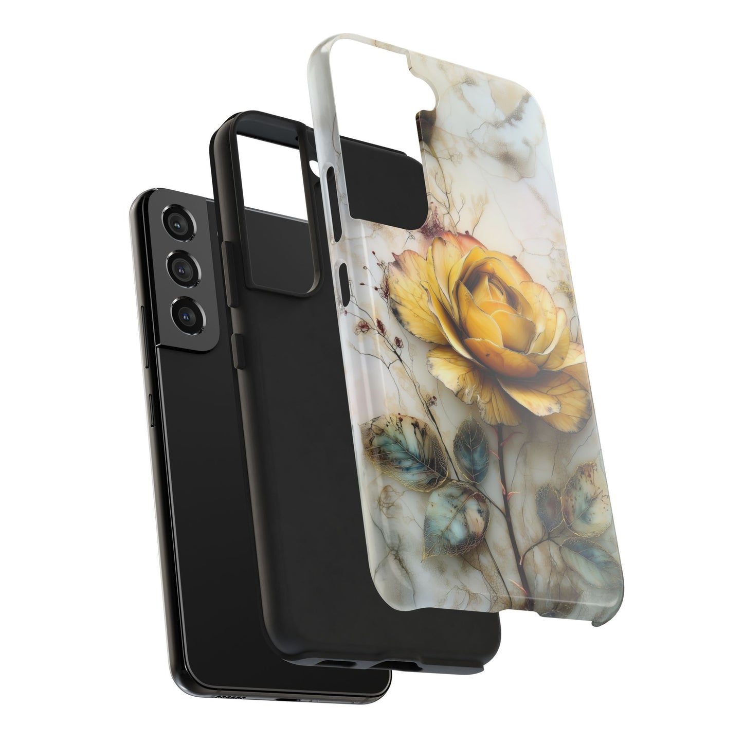 Marble and bloom phone case with warm floral tones