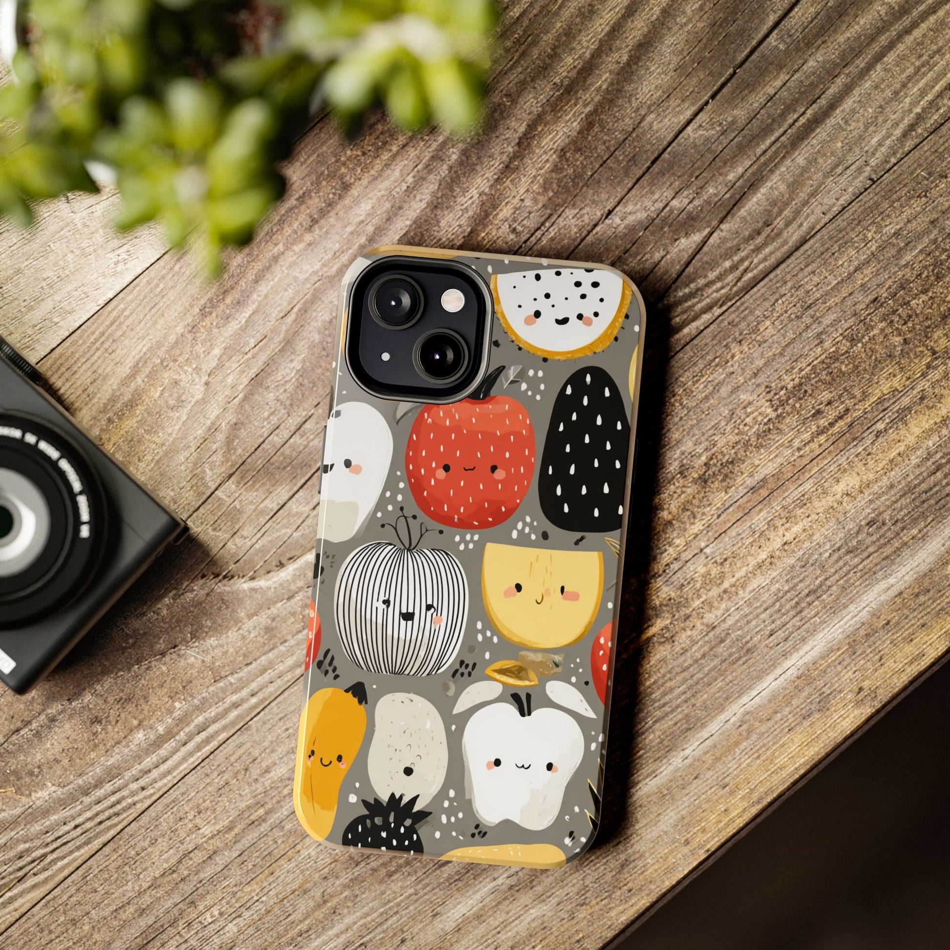 Minimalist phone case with cute tropical fruit faces