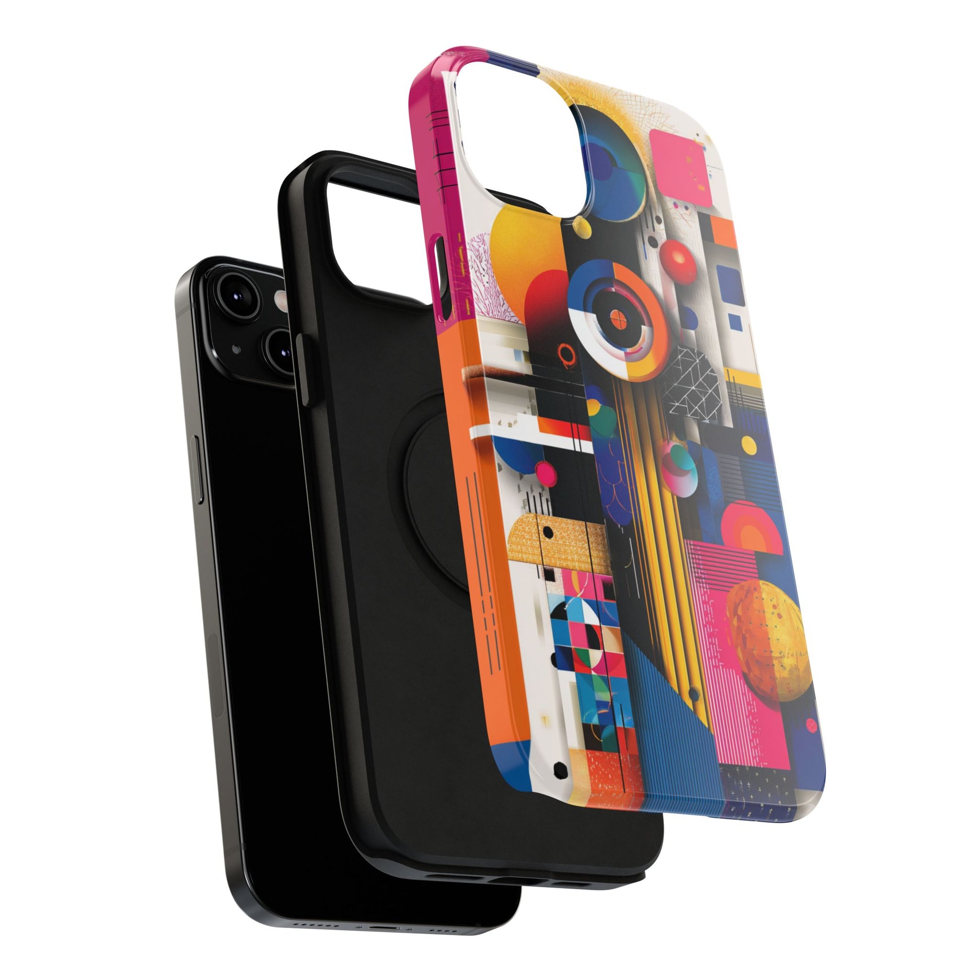 Multicolored graphic art phone case in grid style