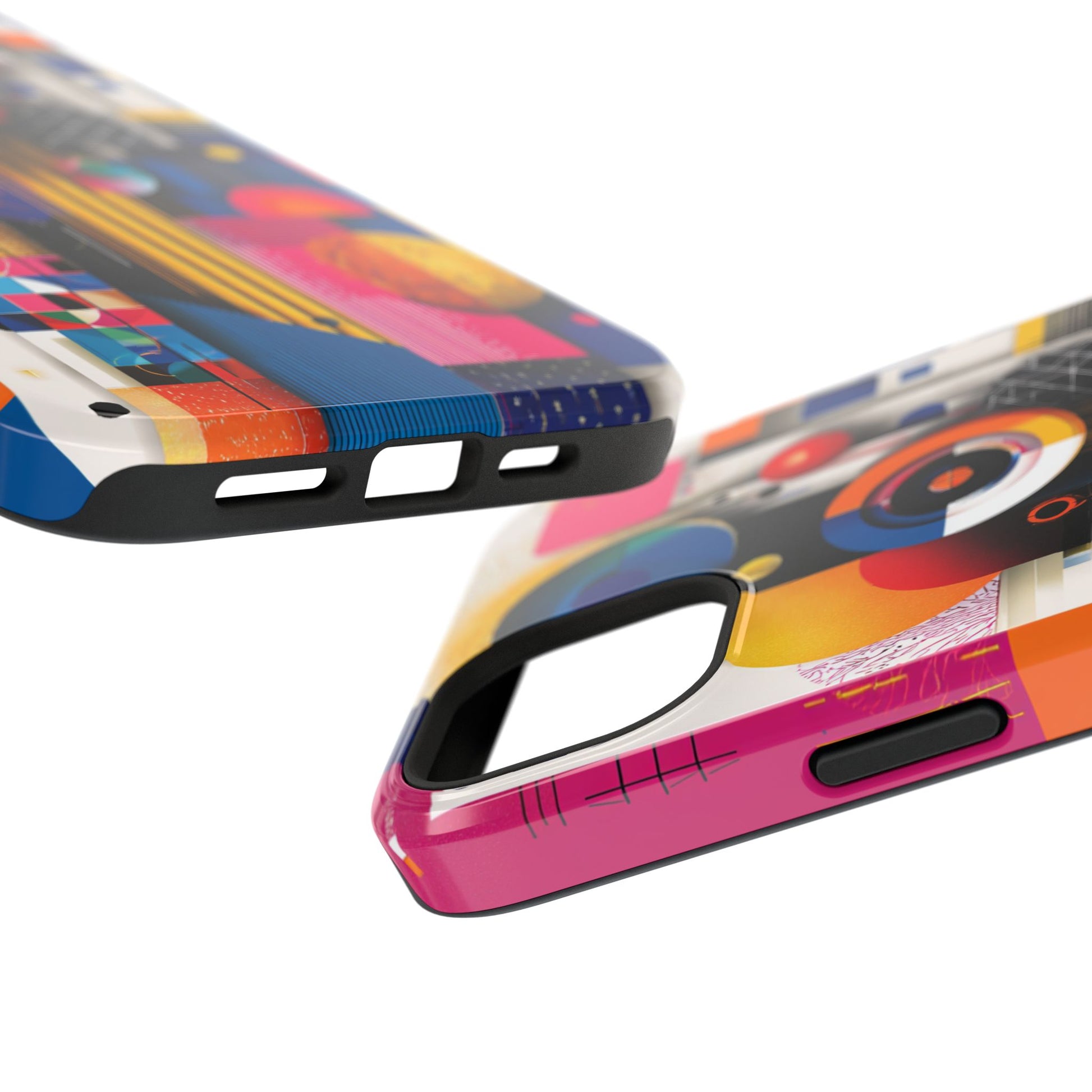 Retro-futurism phone case with playful shapes and lines