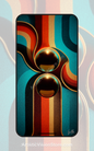 This free wallpaper features golden orbs and colorful curved stripes in teal, rust, and ochre, creating a retro-futuristic design perfect for phone or desktop backgrounds.