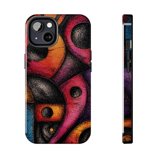 Retro geometric phone case with eye symbol in bold colors