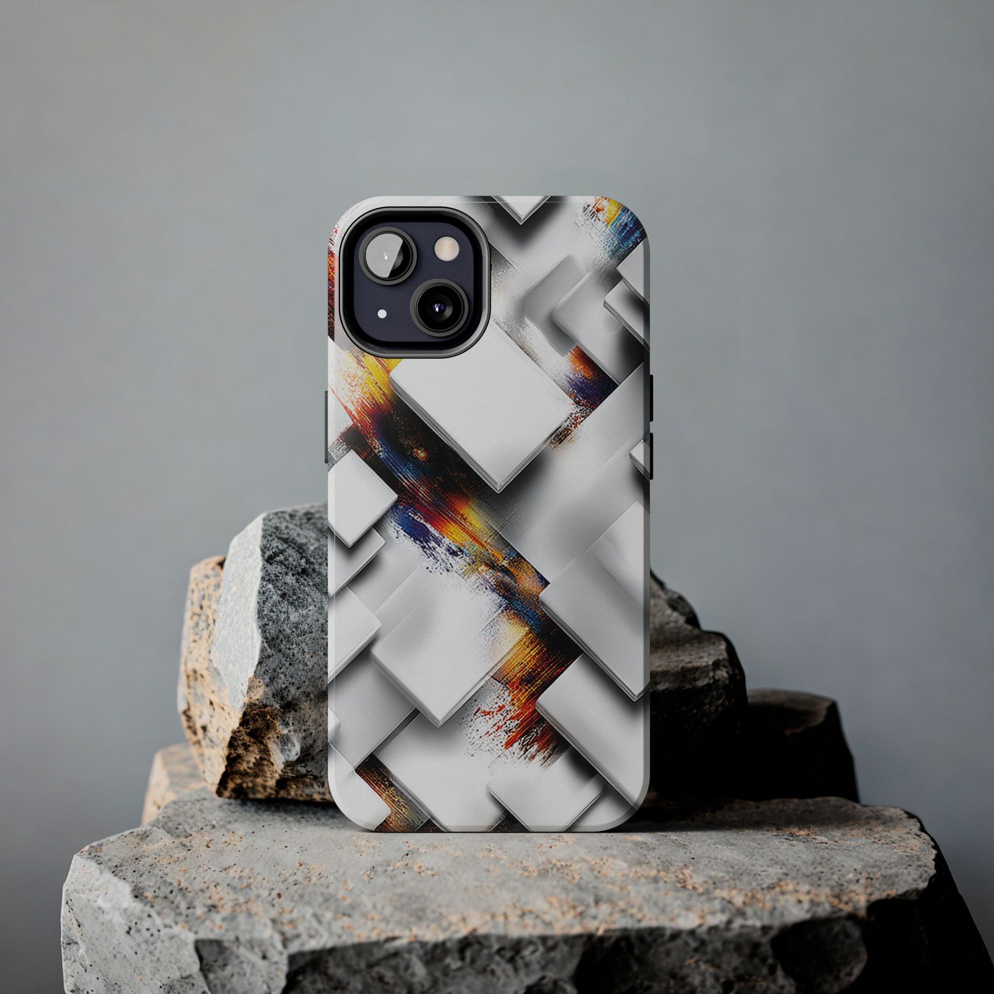 Structured abstract phone case in white with color
