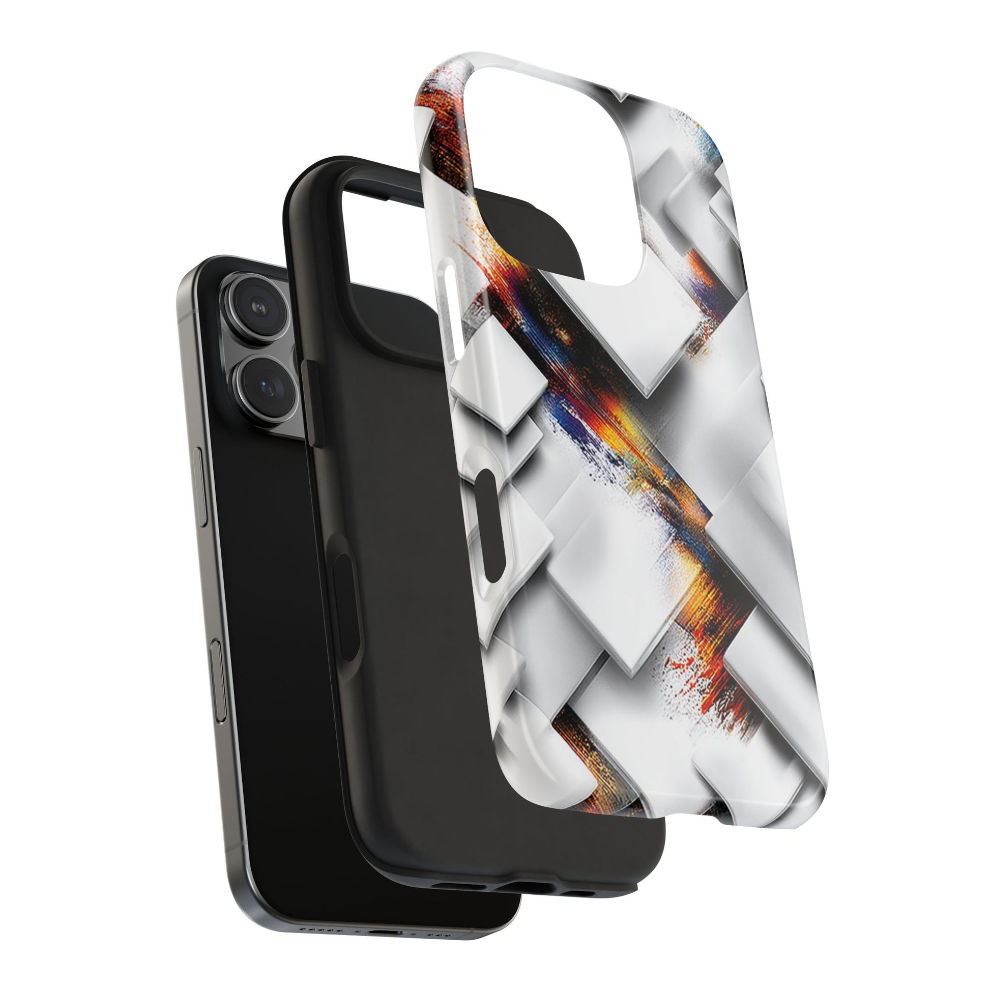 Stylish modern phone case with white blocks and texture