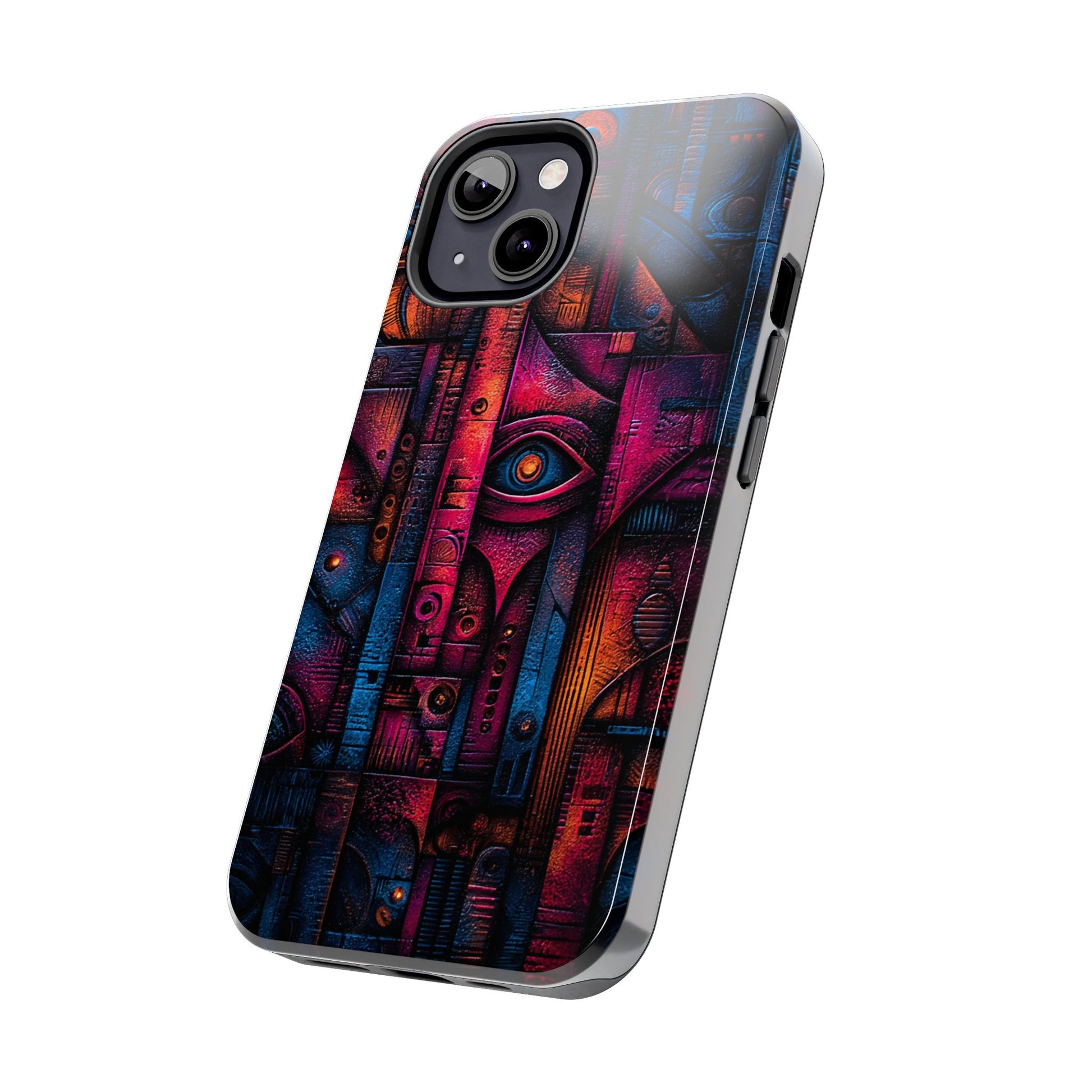 Surreal carved phone case in layered cosmic colors