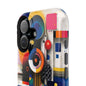 Techno-art phone case with colorful shapes and dots