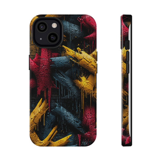 Urban graffiti phone case with red and yellow slashes