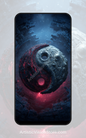 Yin Yang Core – glowing red and blue digital symbol, free phone wallpaper with sci-fi tech aesthetic